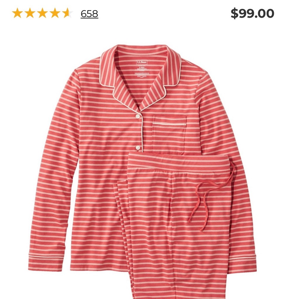 LL Bean coral striped pajamas